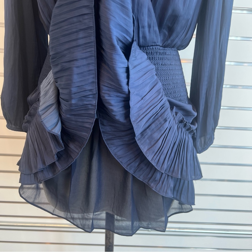 Current Air - Navy Satin Tiered Mini Dressy Dress - Picture 14 of 16
